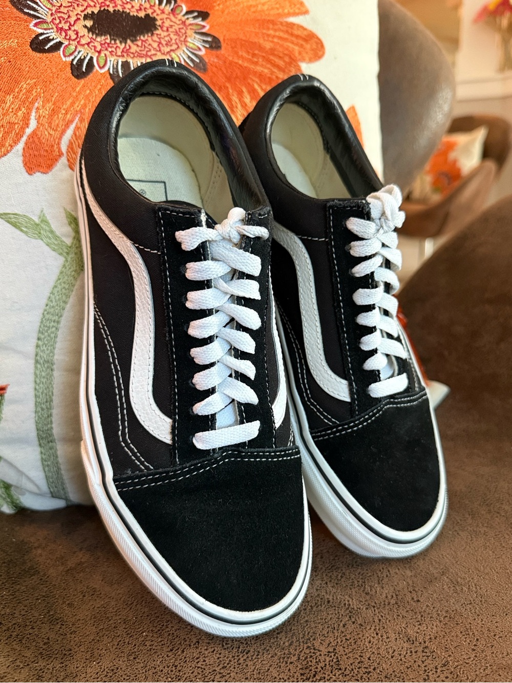 VANS OLD SKOOL SNEAKER LOW TOP LACE UP LEATHER CANVAS SUEDE WAFFLE SOLE VGUC 8.5